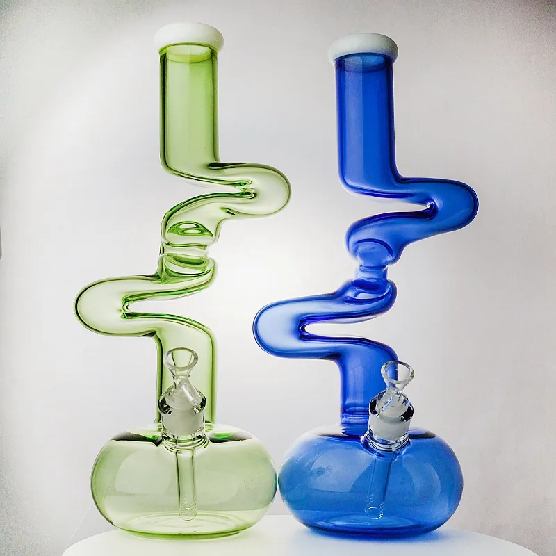 Unikt glasbägare Bong 17 tums stora Big Bongs Blue Green Clear Oil Dab Rigs 18mm Joint Water Pipes med diffus downstem