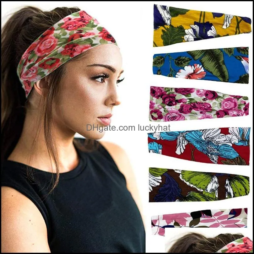 Stirnbänder Haarschmuck Schmuck Schmuck Flower Yoga Sport Stirnband Breites Schweißband Hood Fitnessstudio Fitness Radsportlauf -Fahrtkopfbänder