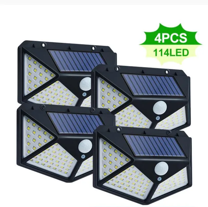 100/114 Led Solar Lights Outdoor Solar Wall Lamp Bulb IP65 PIR Motion Sensor Lighting Garden Decoration Lightsn 4pcs