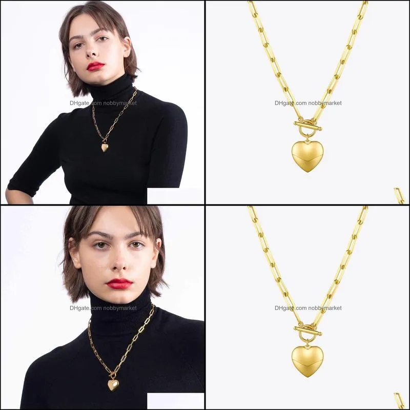ENFASHION Heart Pendant Necklaces For Women Gold Color Stainless Steel Choker Necklace Fashion Jewelery Party Wholesale P203148 210323