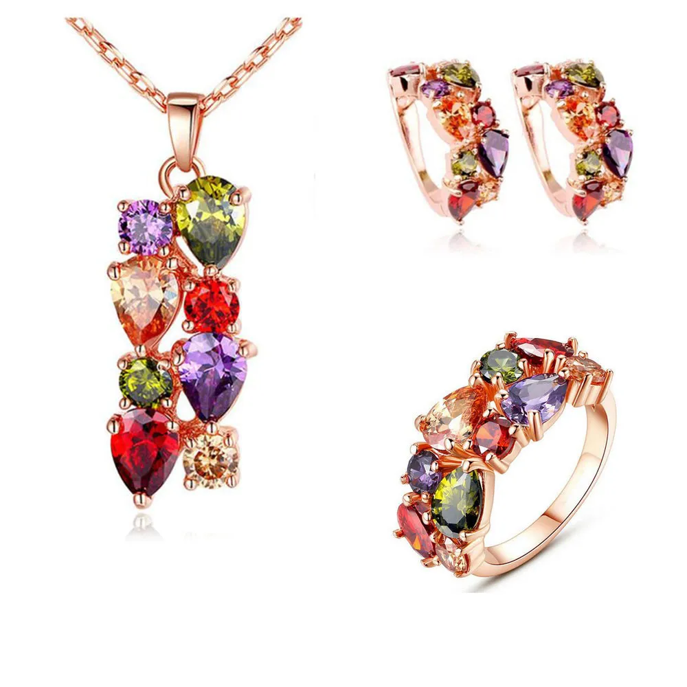 Bijoux en zircon coloré exquis pour femmes, colliers, bagues, boucles d'oreilles, accessoires de mariage, cadeaux de saint valentin entiers, 2021