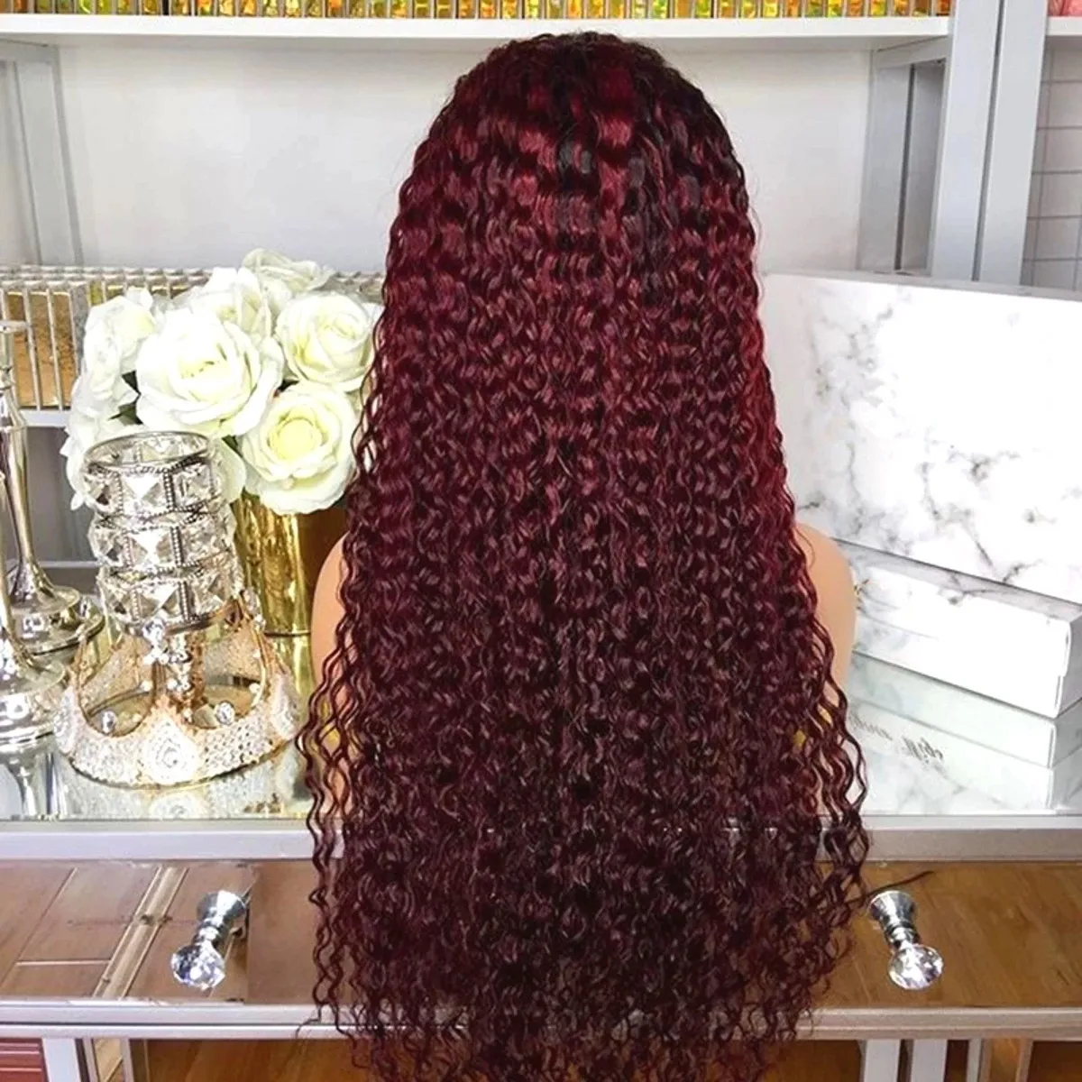 360 Lace Frontal Wig Side Part Ombre Red/Blonde Kinky Curly