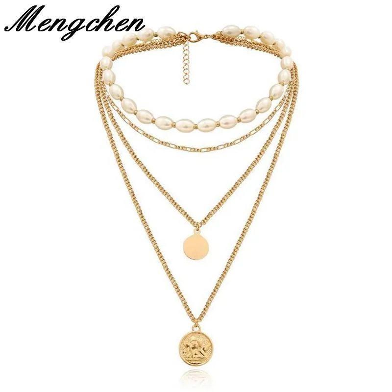 Pendant Necklaces Bohemian Handmade Multilayer Pearl Alloy Round Plate Necklace For Women Girl Party Punk Statement Jewelry