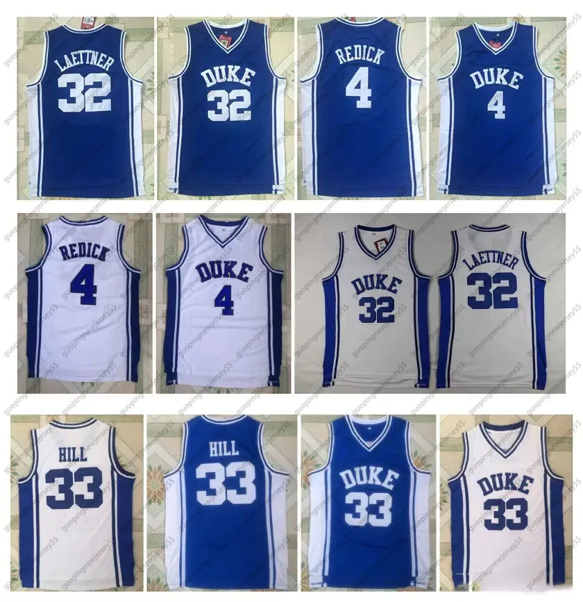 Koszulka męska NCAA 33 Grant Hill 4 JJ Redick 32 Christian Laettner niebiesko-biała wszystkie szyte tanie koszulki do koszykówki College