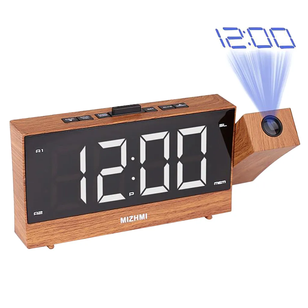Projection Radio Alarm Clock LED Digital Desk Table Watch Snooze Function Adjustable Projector FM Radio with Sleep Timer 210310