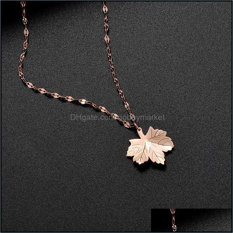 Titanium Steel Rose Gold Maple Leaf Clavicle ChainNecklace Female Simple Trendy Leaf Pendant Necklaces For Women with Card Package
