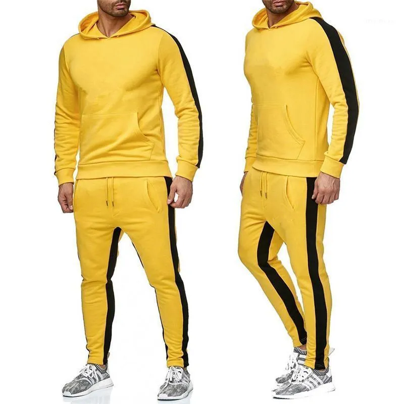 Survêtements pour hommes Costume de sport, veste et pantalon avec poches, patchwork, noir, jaune, cosplay, blanc, rouge, série automne-hiver 2021