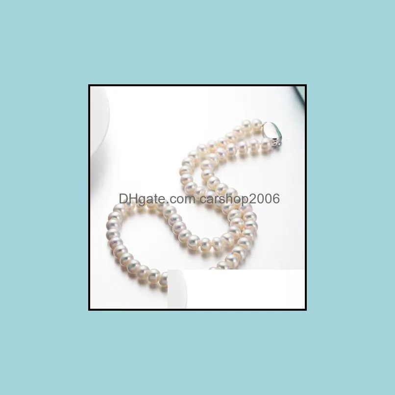 Wholesale 8-9 mm oval white natural freshwater pearl necklace 925 Silver clasp