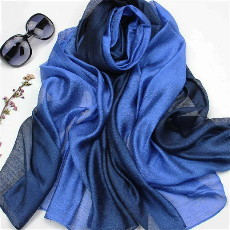 LaMaxaPa New Fashion Summer/Autumn Solid Gradient Women/Lady Real 100% Silk Sciarpa Scialli sottili e Wrap Long Female Echarpe Q0828