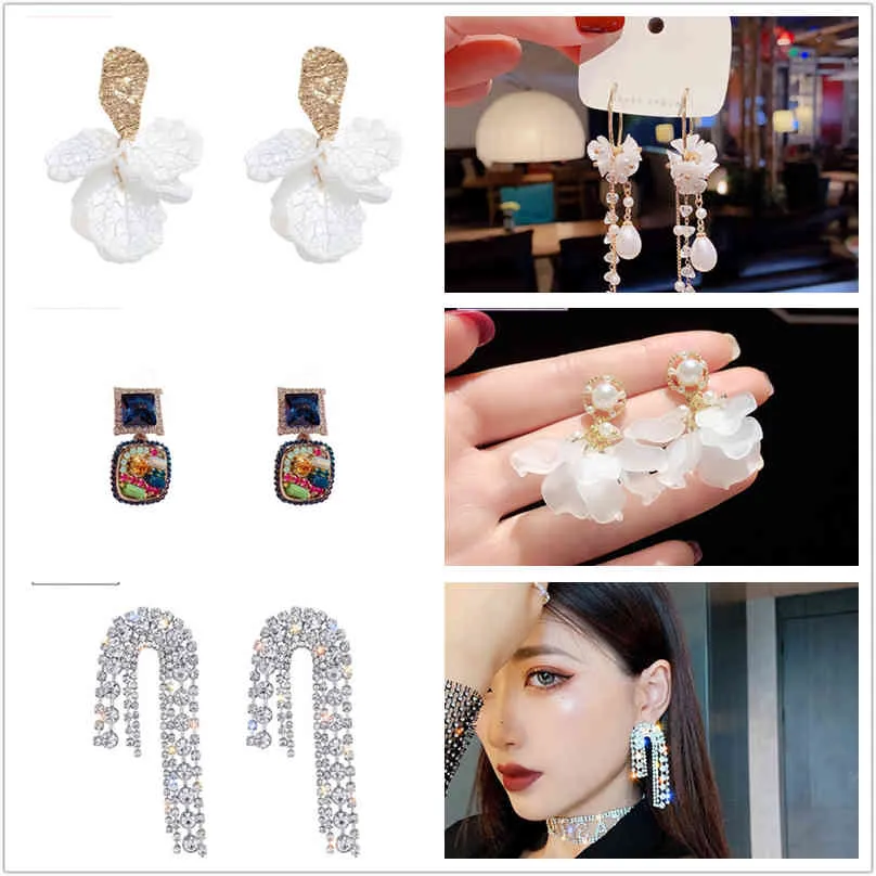 2021 Women's Earrings Fashion Boutique Korean Trend Pendant Ear Studs Cubic Zirconia Three-Dimensional Mosaic Must-Have Style