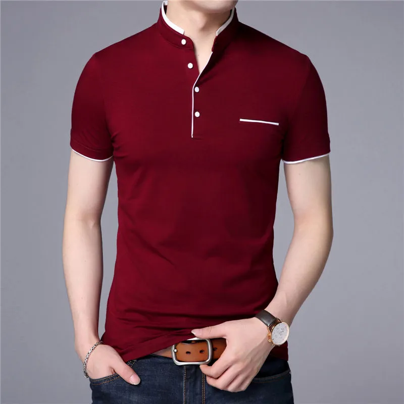 Stand Collar Short Sleeve Tee Shirt Mens 2021 Spring Summer Style Top Men Brand Clothing Slim Fit Cotton T-Shirts