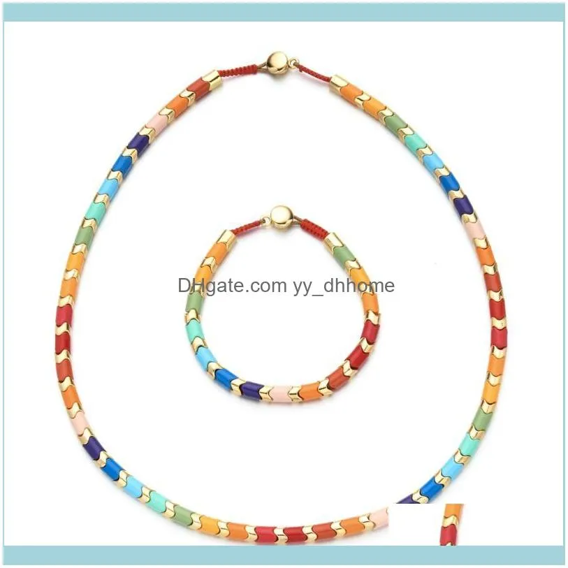 Earrings & Necklace Luxury Fashion Jewelry Set Bohemian Multi-Color Enamel Wave Beads And Bracelet For Women Party Gift