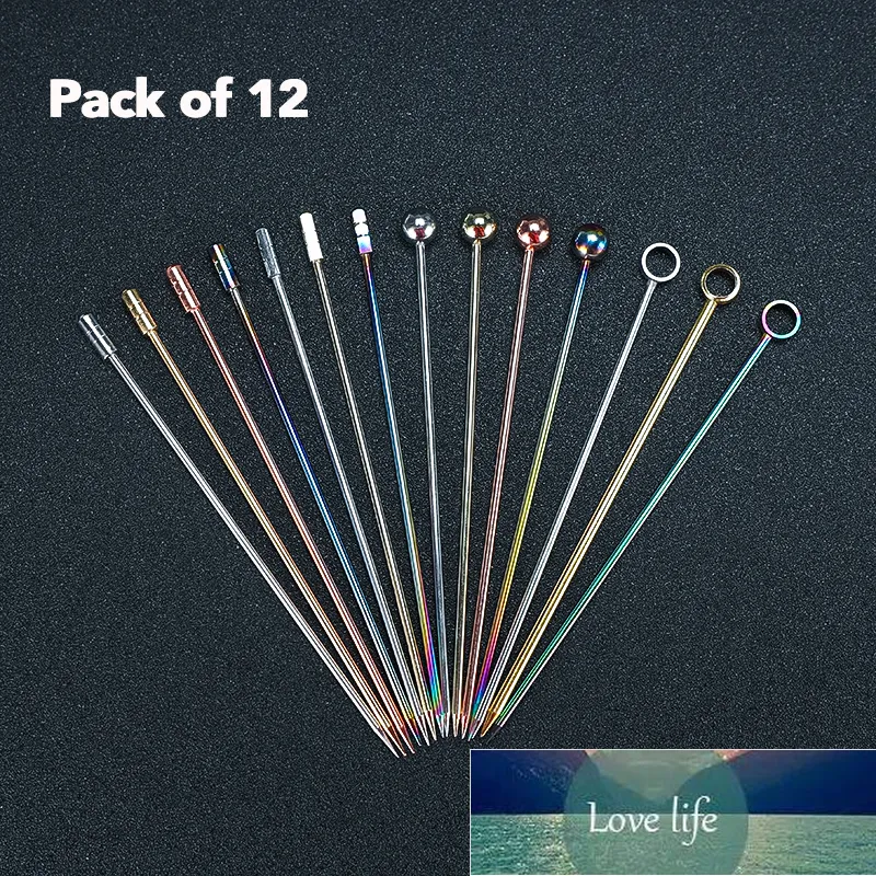 12pcs Cocktail Pick Stainless Steel Fruit Sticks Bar Tools Drink Stirring Sticks Martini Picks Party Wedding Accessory