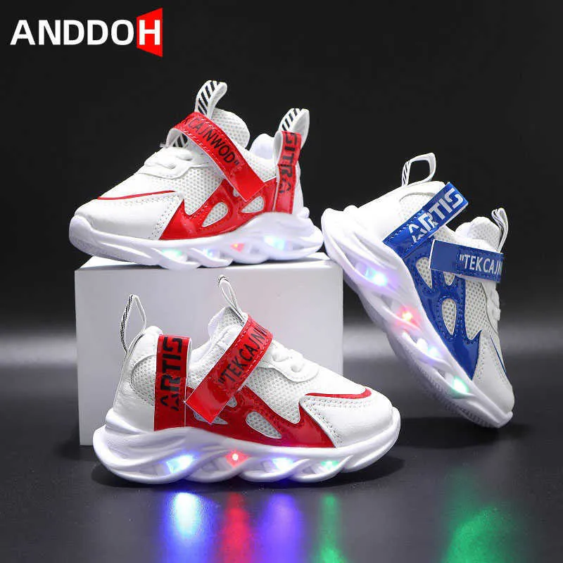 Size 21-30 Kids Luminous Casual Breathable Mesh Toddler Shoes Children Boys Girls Glowing Sport Sneakers Baby LED Lighted Shoes G1025