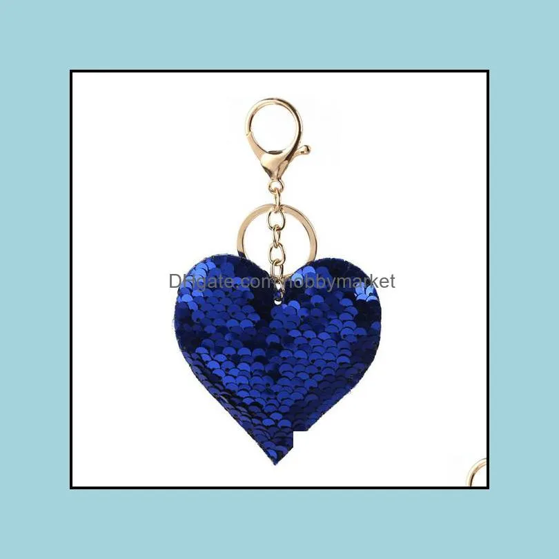 Sequin Heart Keychain Colorful Love Heart Pendant Charm Keychains Valentine`s Day Gift for Party Decaration Supplies