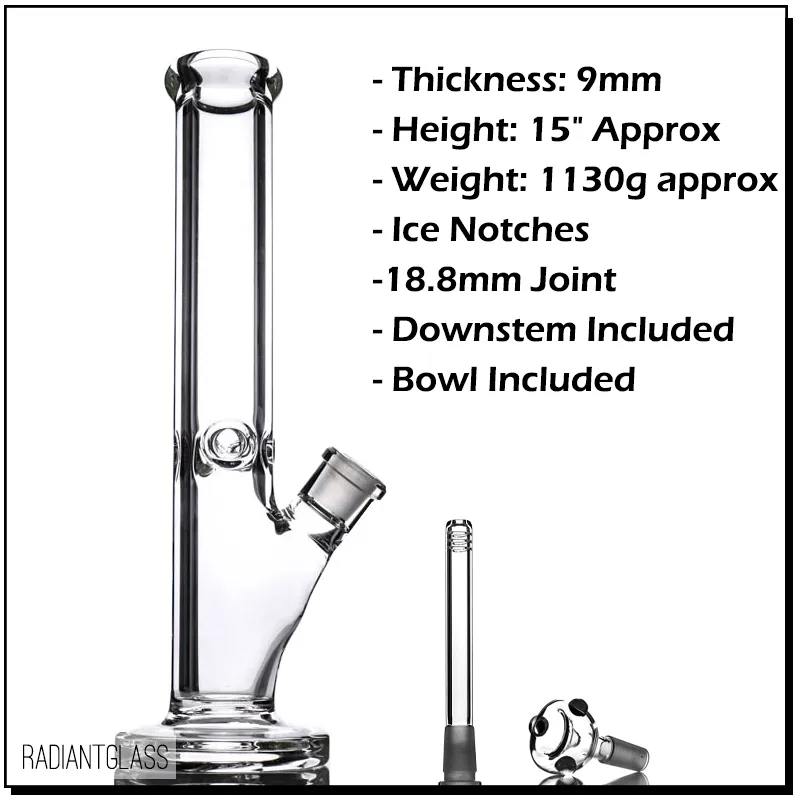 Hookahs 15 인치 스트레이트 봉 9mm 두꺼운 유리 아이스 노치 코끼리 조인트 워터 파이프가 제공됩니다