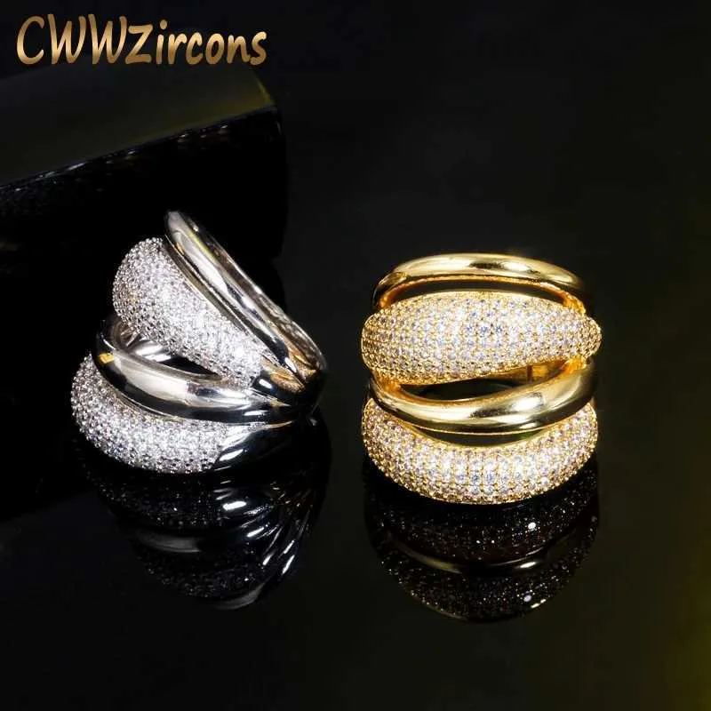 Zircon cubique réglable audacieux grandes bagues de déclaration pour les femmes de luxe or jaune mariée fiançailles bijoux de mariage R167 210714