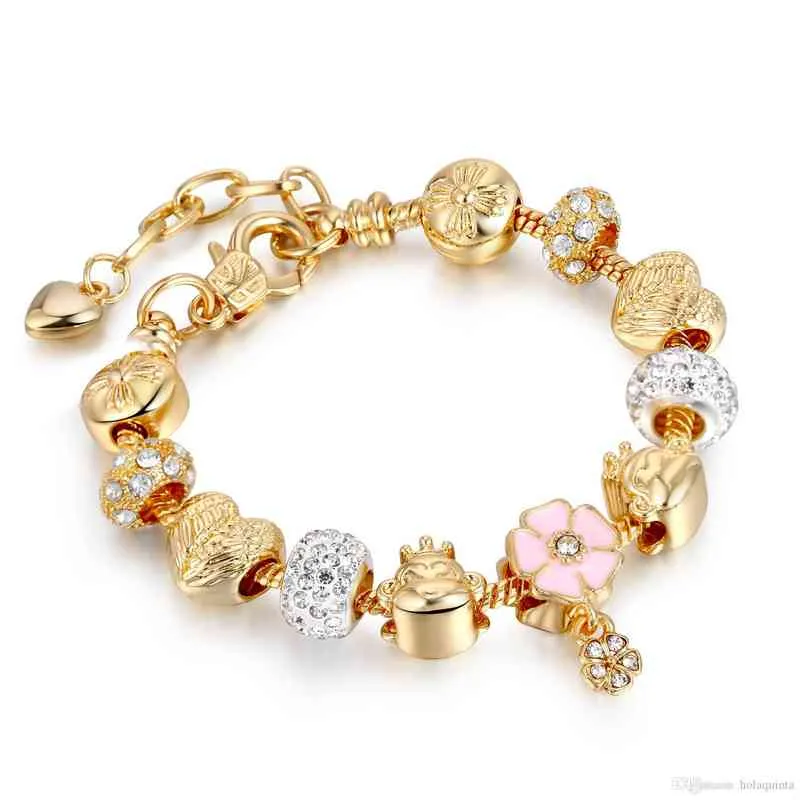 Gold Love Crystal Charms for  Bracelets Women Fashion Jewelry Valentine Gift