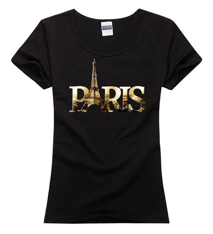 Новая мода женщины 100% хлопок леди девушка талия стройная парижская башня городская футболка женщина письма хипхоп нижнее белье футболка Tee Top 210226