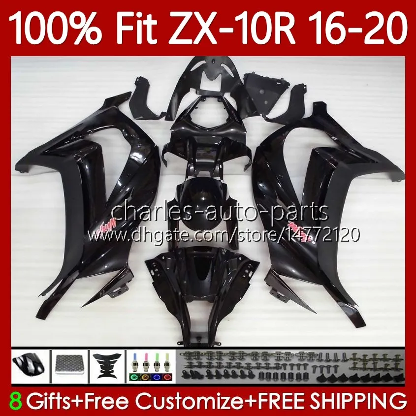 Fairings Injection Fairings for Kawasaki Ninja ZX 10 R 1000 CC ZX1000 C 16-20NO.53 ZX 10R ALL أسود 1000CC ZX-10R ZX10R 16 17 18 19 20 20 ZX-1000 2016 2017 2018 2019 2020 OEM الجسم