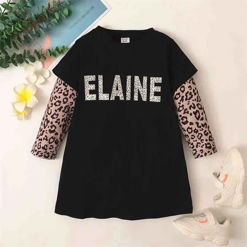 Bébé / Toddler Letter Leopard Splice Dress 210528