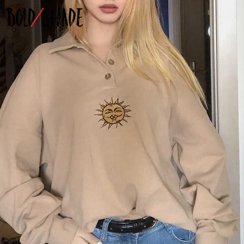 Bold Shade Vintage 90s Fashion Indie Aesthetic Sweatshirts Embroidery Turn Down Collar Women Long Sleeve Hoodies Autumn Winter Y0820 From 18 12 DHgate