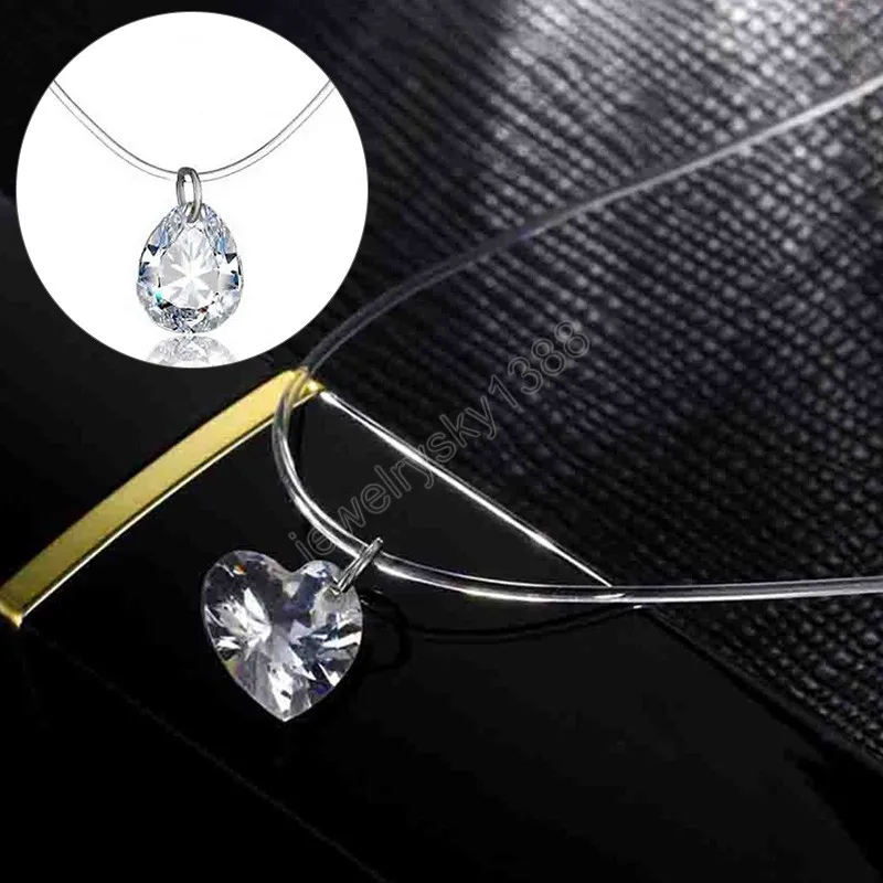 Silver Plated Crystal Rhinestone Fishing Line Choker Necklace For Women  Transparent And Invisible Crystal Chain From Jewelrysky1388, $1.12