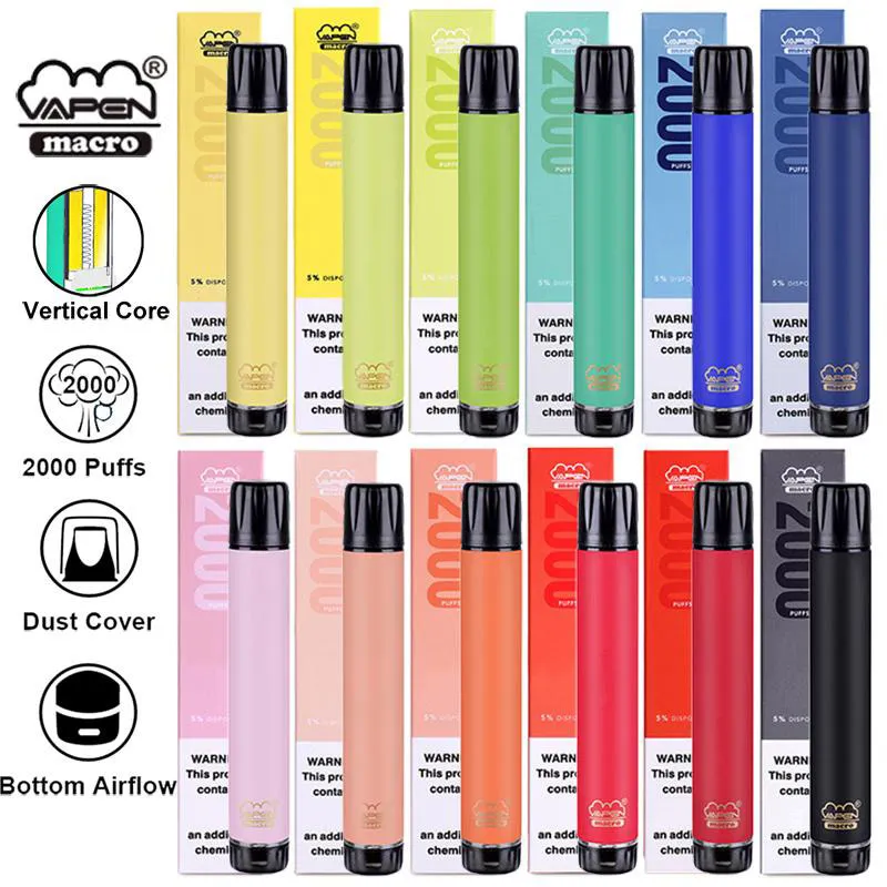100% Original VAPEN Macro 2000 Puffs Disposable Vape Pen Vertical Coil 6ml Prefilled Pod Vaporizer Device Kits DHL Free