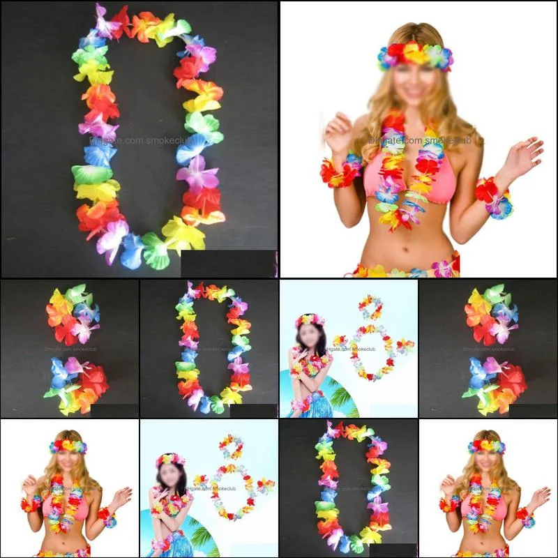 Decorative Flowers & Wreaths Set Of 4x Hawaiian Flower Leis Garland Necklace Fancy Dress Hawaii Beach Decor