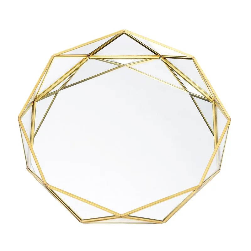Kök lagringsorganisation vintage europeisk glasmetallfack guld geometrisk rund fruktplatta skrivbord små föremål smycken display