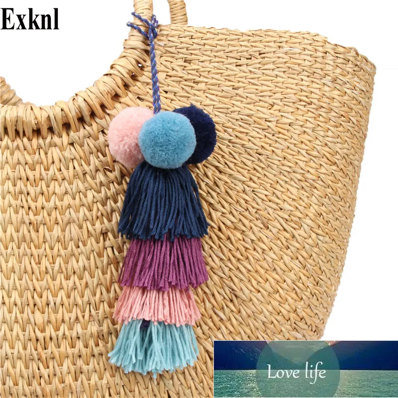 Exknl Gland Porte-clés Porte-clés Sac Charmes Bijoux Grand Porte-clés Porte-clés Boho À La Main Pom Pom Vintage Accessoires De Mode