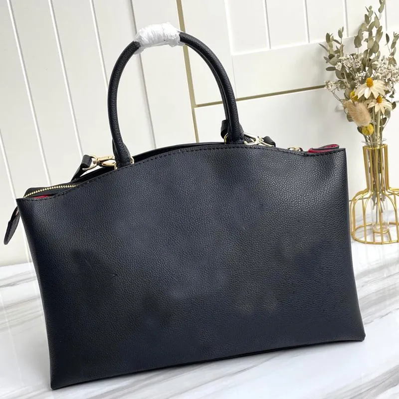 Large Capacity Package Tote Bags One Shoulder Handbag Fashion Genuine Leather Plain Embossing Letter Printing Interior Zipper High Quality