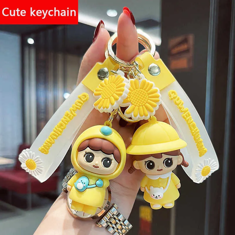 Creative Cute Couple Satchel Xiaomeng Cartoon Keychain Car Key Ring Chain School Bag Pendant Small Accessories Holiday Gifts G1019