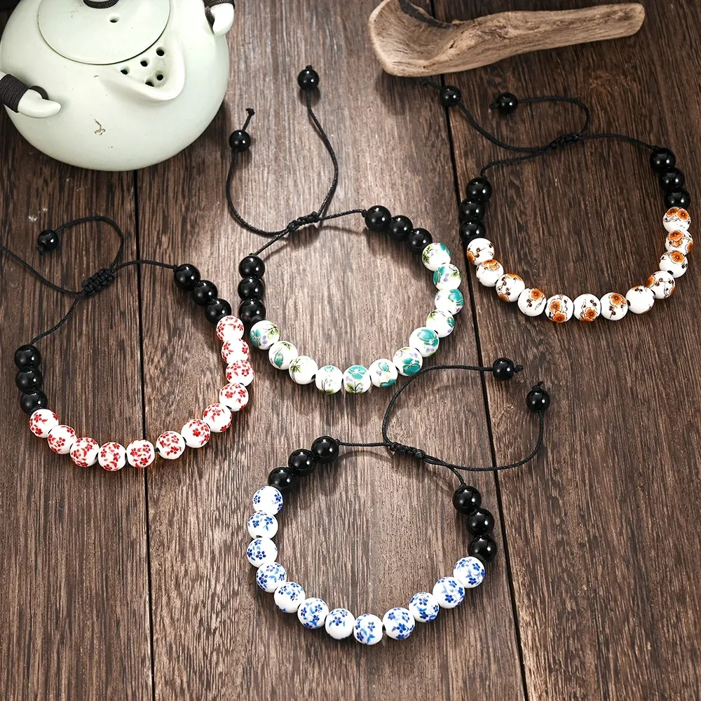 Цветы Керамические Бусы Браслет 8 Мм 10 Мм Круглый Бусин Рука Тканые Пара  Браслеты Для Женщин Регулируемые Браслеты Мода Украшения Подарок От 302  руб. | DHgate