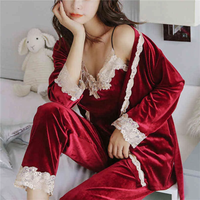 Sexy Deep Gold Velvet Pajama Set For Women Perfect For Autumn And