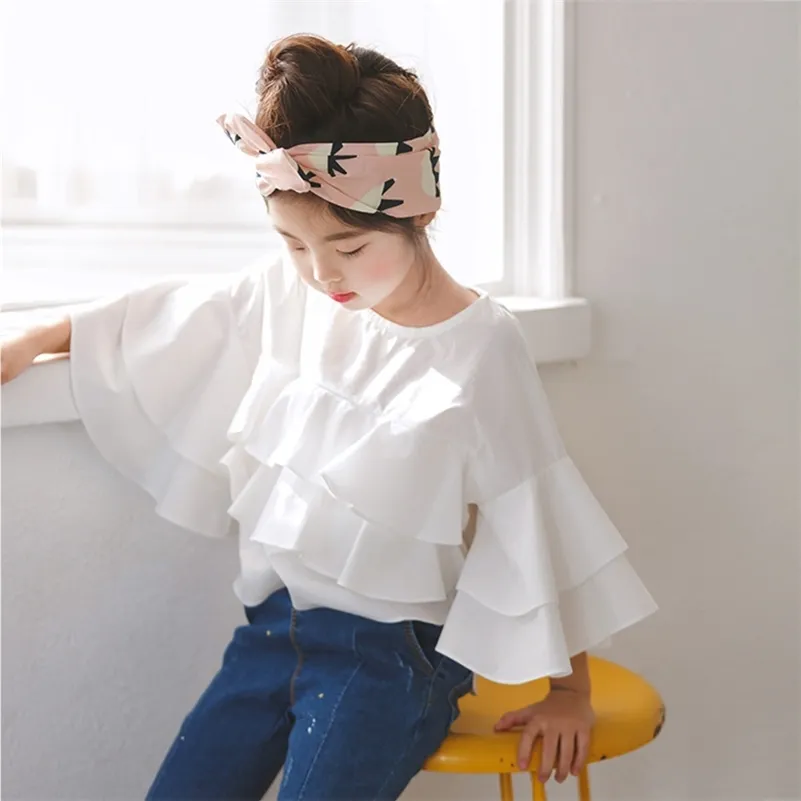 White Cotton Shirt Piece Ruffled Blouses For Teenage Girls Perfect For  School, Autumn And Summer Fashion Baby Clothes And Childrens Top 210306  From Bai09, $22.6