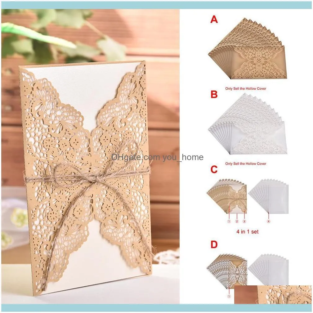 10pcs New Year Wedding Invitations Flower Pattern Laser Cut Lace West  Customize Invitation Cards Send Seal Envelope1