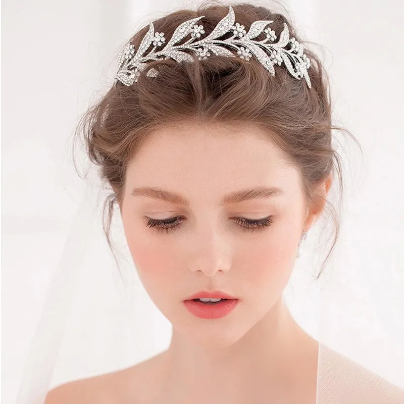 2021 Wedding Crown Legering prachtige kristallen bladeren Tiara Hair Vine bruiloft Hoofdband Haaraccessoires BRIDAL TIARAS HAAR SIERADY J0121