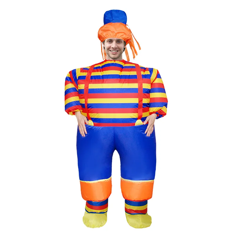 Costume da bambola mascotte Adulto Halloween Stripe Clown Costume gonfiabile Vestito da pagliaccio Costume da travestimento Vestito da festa divertente magico