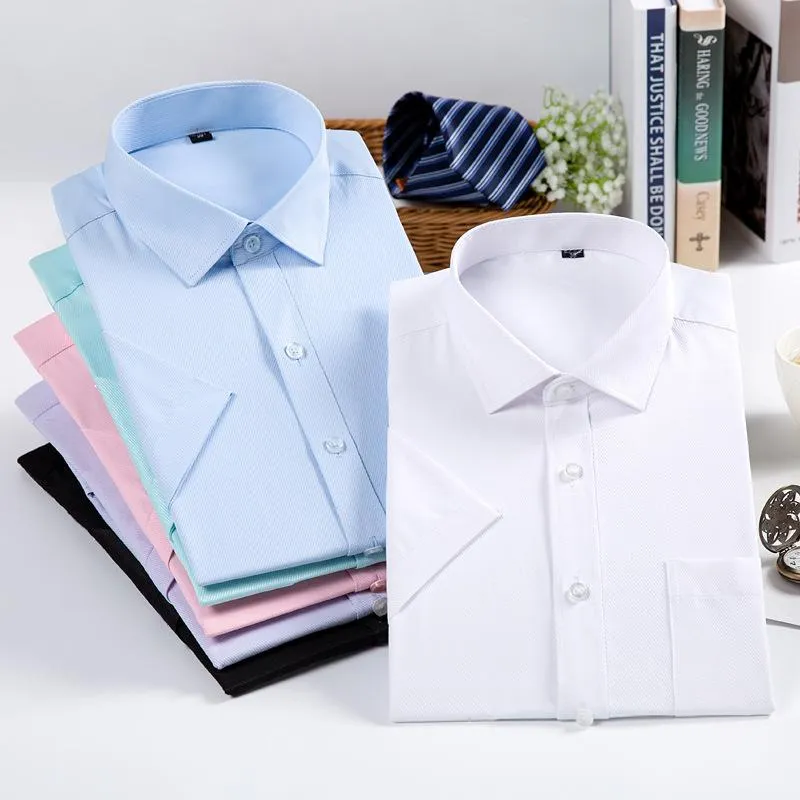 Heren -jurk shirts zomerbedrijf korte mouw shirt Koreaans slanke professionele kleur katoenen interview witte werkkleding's