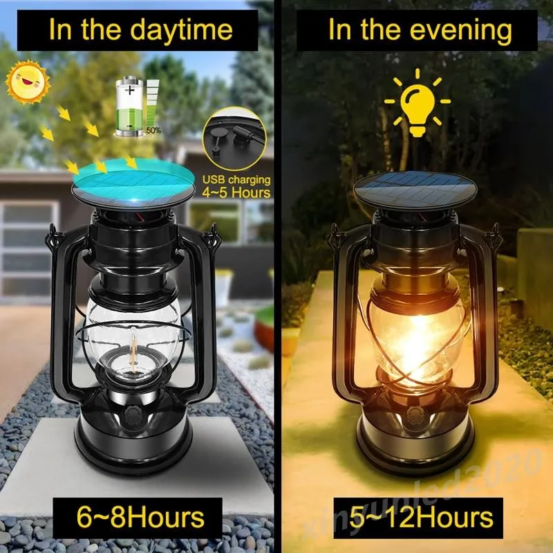 Solar Lantern Outdoor, Flickering Flame LED Vintage Hanging Lantern Outdoor,  Solar Powered, Auto On/Off Waterproof Lights for Garden, Patio, Yard 