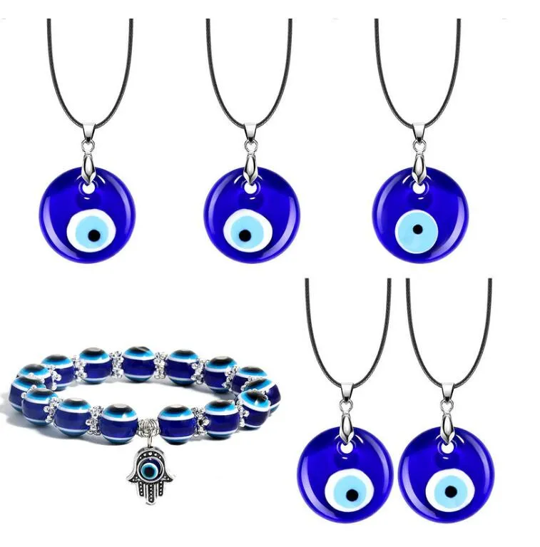 8mm 10mm Lucky Fatima Blue Evil Eye Charms pärlsträngar armband pärlor turkiska pulseras halsband 3cm för kvinnor gåva 295