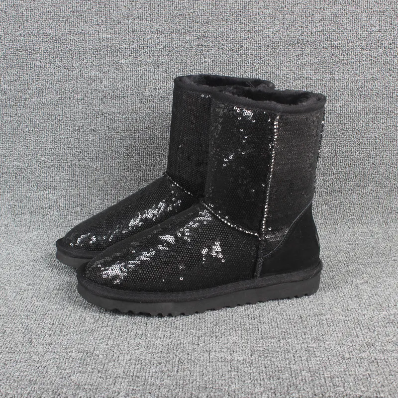 Women Glitter Boots Sequin WGG Classic designer Snow winter boots Ankle Mini Short Knee Sparkles Button Bling Boot direct selling black pink