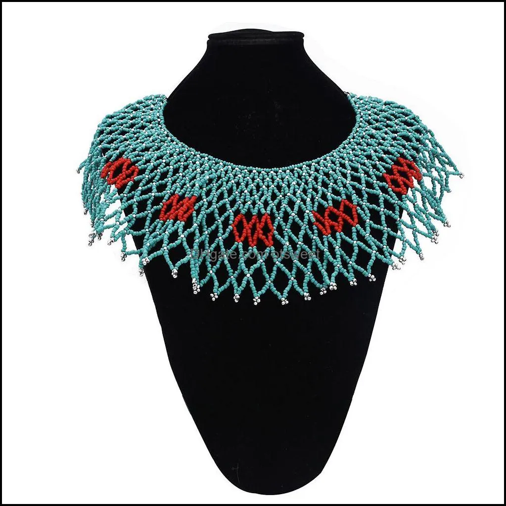 Bohemian Vintage Style Body Shoulder Statement Necklace Egyptian African Bib with Full Resin Beads Collier Necklace Ethnic Jewelry for