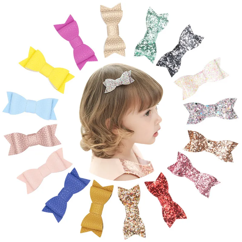 Barrettes pour bébés filles, épingles à cheveux en poudre d'or, Barrette pour enfants, épingles à cheveux à paillettes, avec nœuds de Boutique entièrement enveloppés, accessoires pour cheveux QM306