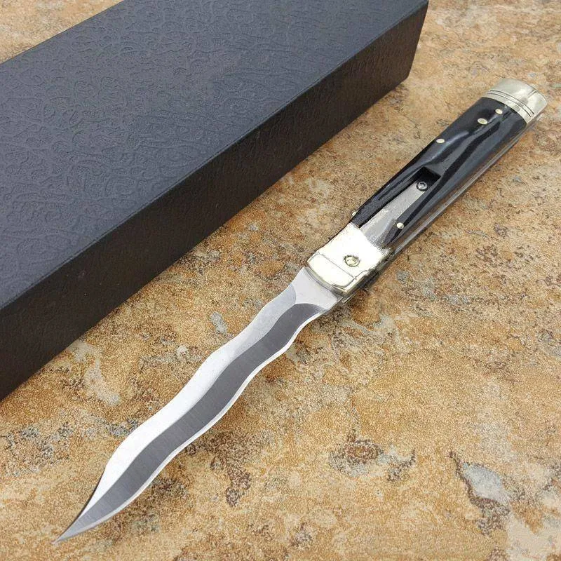 Mafia Plus Pocket ITA Knife 9 inch Levleto D2 Wave Snake Blade Natural Horn Handle Tactical Rescue Hunting Fishing EDC Survival Tool