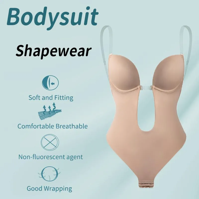 Seamless Deep V Neck Bodysuit For Women Plunge, Strapless