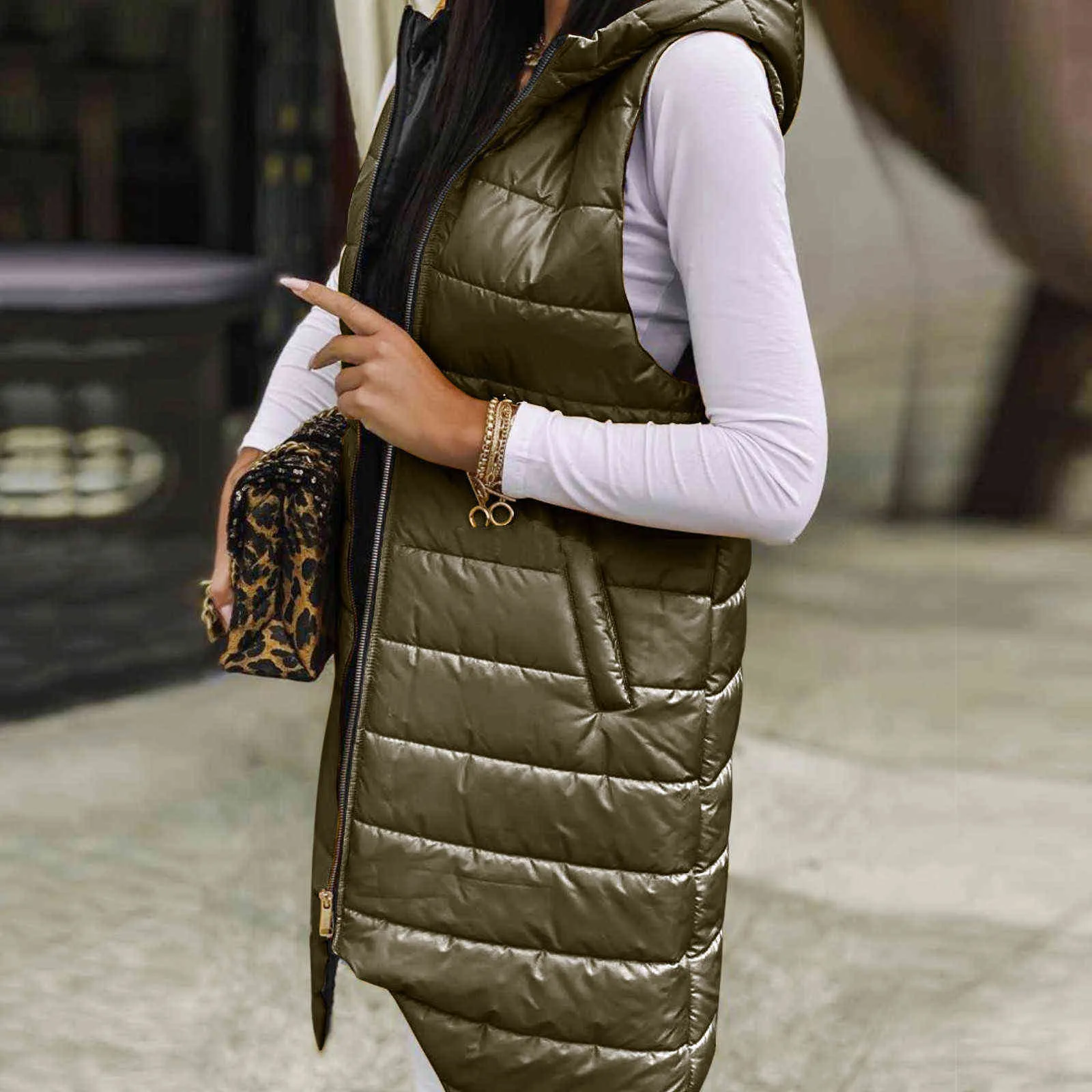 Gilet Invernale Lungo Da Donna Con Cappuccio Senza Maniche, Tasche Calde In  Piumino, Giacca Trapuntata Da Esterno 211130 Da 22,24 €