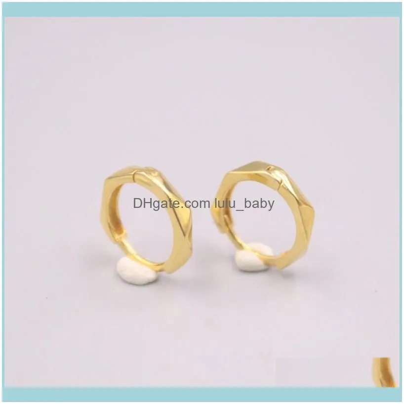 Real Pure 18K Yellow Rose White Gold Earrings Carved Faceted Hoop Small 1.3-15g For Woman & Huggie