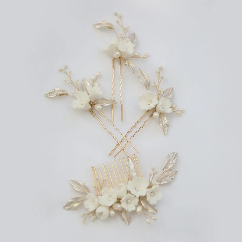 SLBRIDAL perles d'eau douce faites à la main Ceram fleur peigne de mariée ensemble de broches coiffes de mariage femmes bijoux accessoires de cheveux